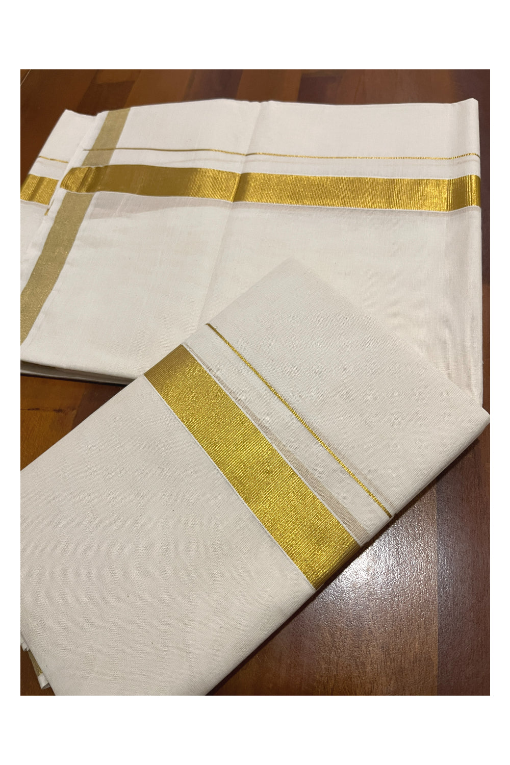 Pure Cotton Half Fine Kasavu Single Set Mundu (Mundum Neriyathum) with 1 inch Border 2.80 Mtrs