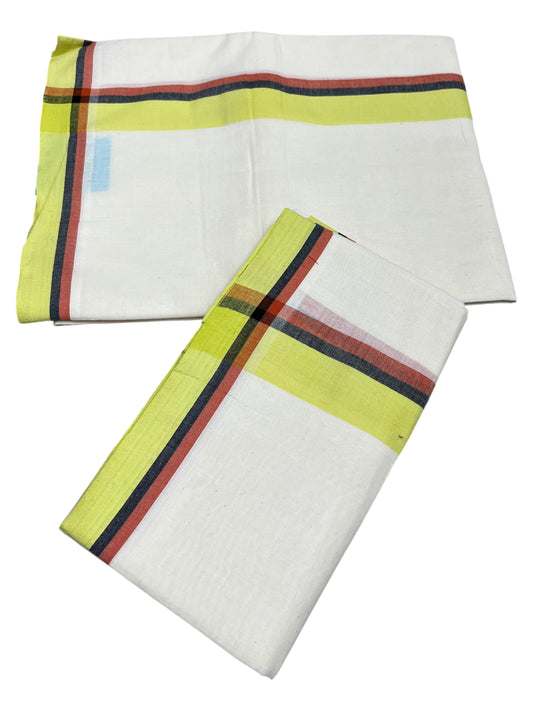 Southloom Kerala Mulloth Cotton Single Mundum Neriyathum with Multicolor Border In 2.80 Mtrs