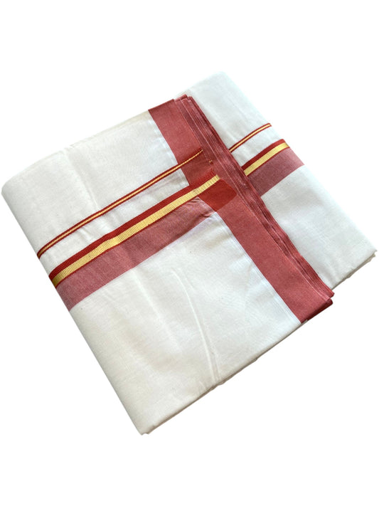 Southloom Pure Cotton Mundu with Golden Lines and Red Border (South Indian Kerala Dhoti)