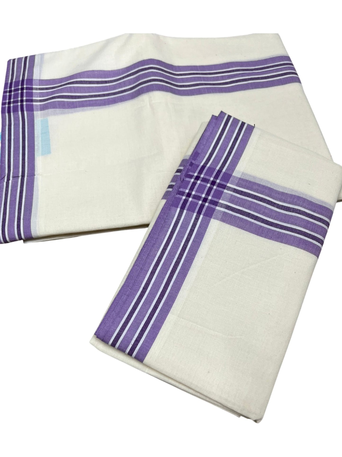 Southloom Pure Cotton Kerala Single Mulloth Set Mundu (Mundum Neriyathum) with Lavender Border in 2.50 Mtrs SL243