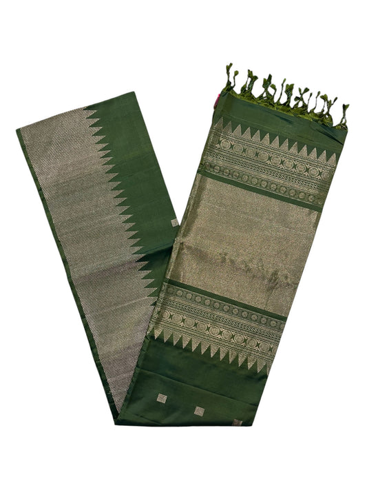 Southloom Pure Handloom Kanchipuram Silk Saree with Korvai Work (Green)