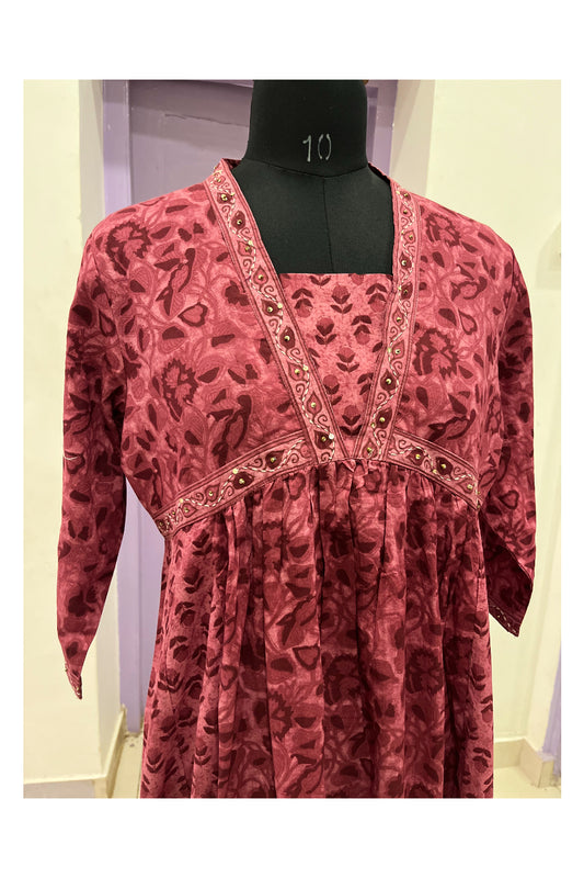 Southloom Stitched Cotton Kurti in Maroon Printed Designs