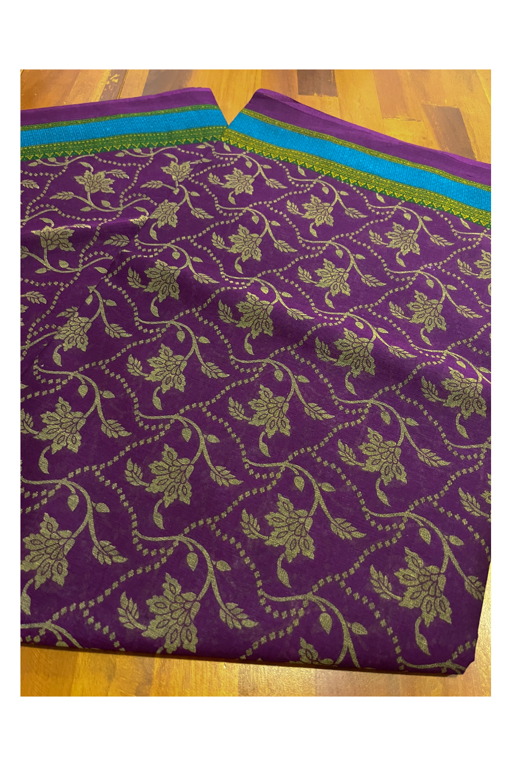 Southloom Cotton Purple Designer Printed Saree