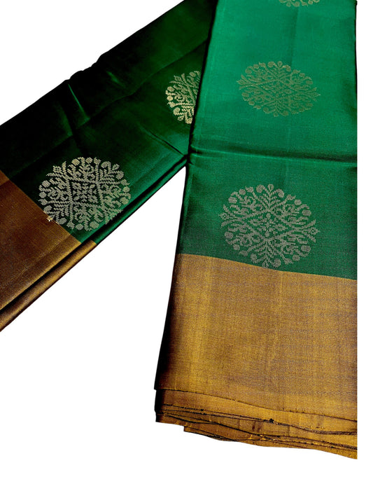 Southloom Pure Handloom Kanchipuram Silk Saree with Butta Work (Green & Golden)