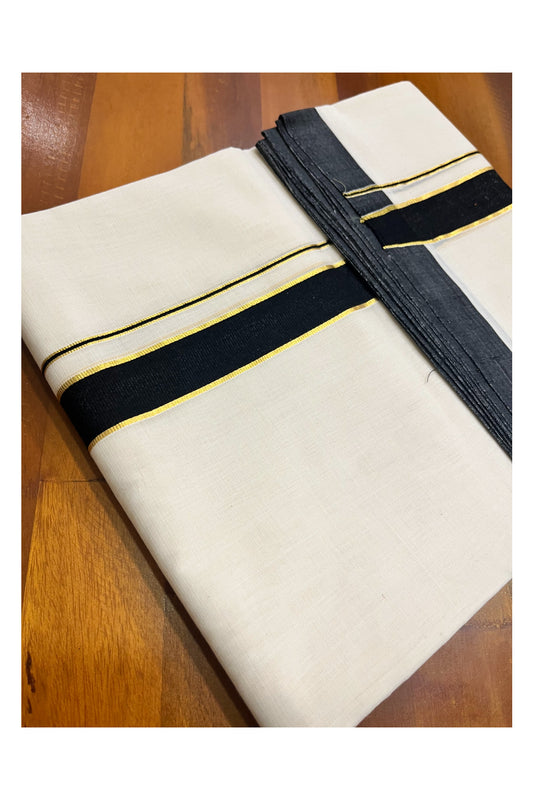 Premium Balaramapuram Handloom Unakkupaavu Cotton Double Mundu with Black and Kasavu Border (Vishu 2024 Collection)