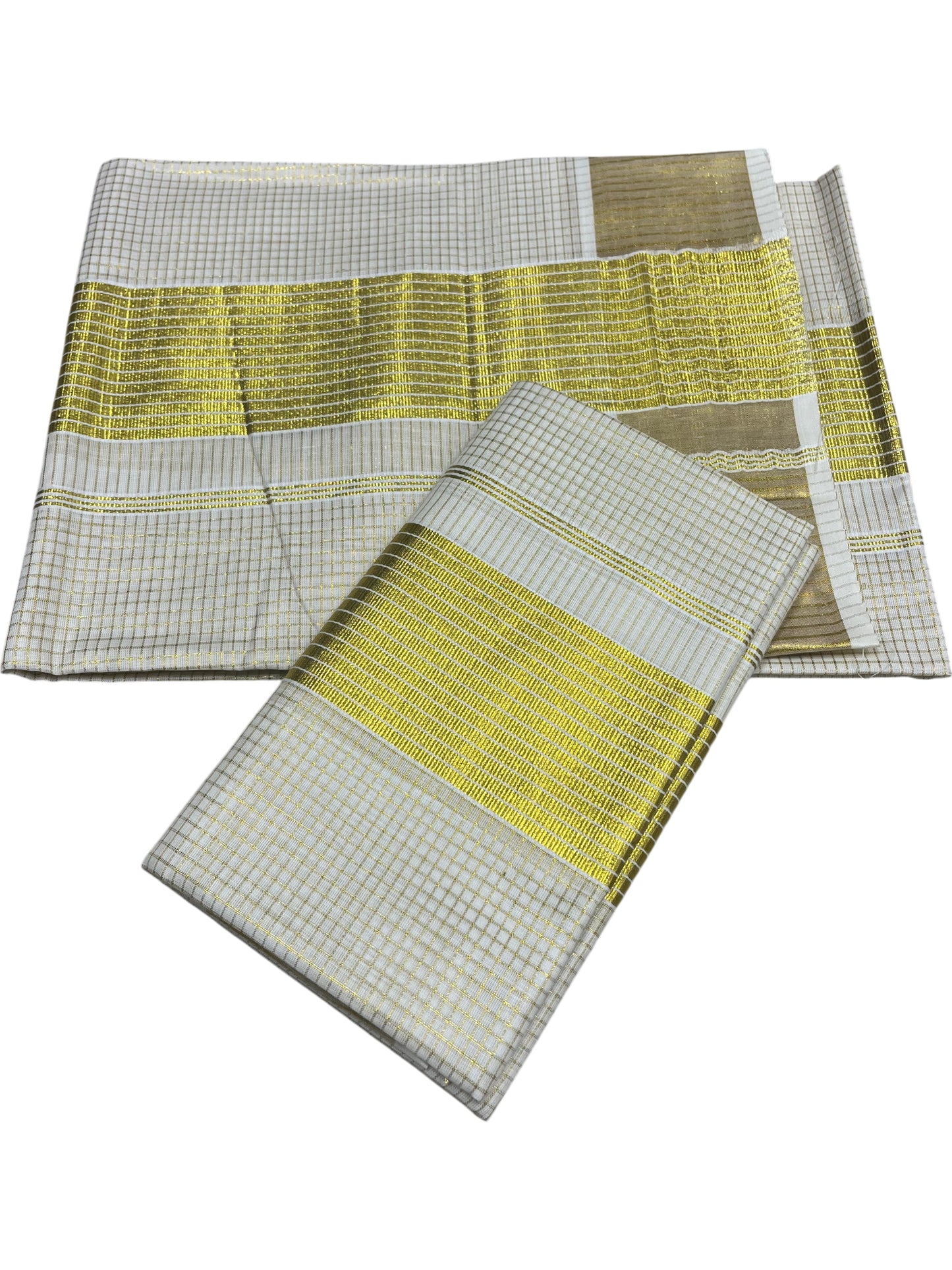Southloom Kerala Tissue Single Set Mundu (Mundum Neriyathum) with  Kasavu Micro Check Across Body