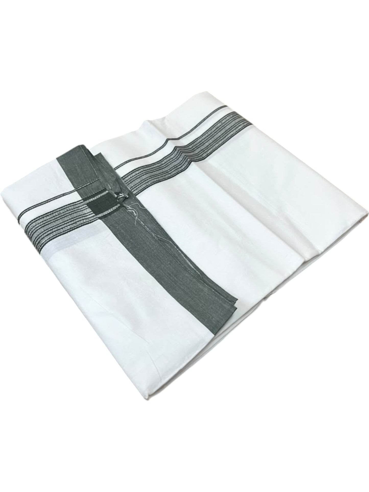 Southloom Pure White Single Cotton Mundu with Grey Border (South Indian Kerala Dhoti)