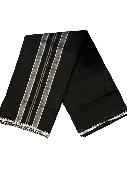 Southloom Kerala Sabarimala Black Simple Saree With White Kara