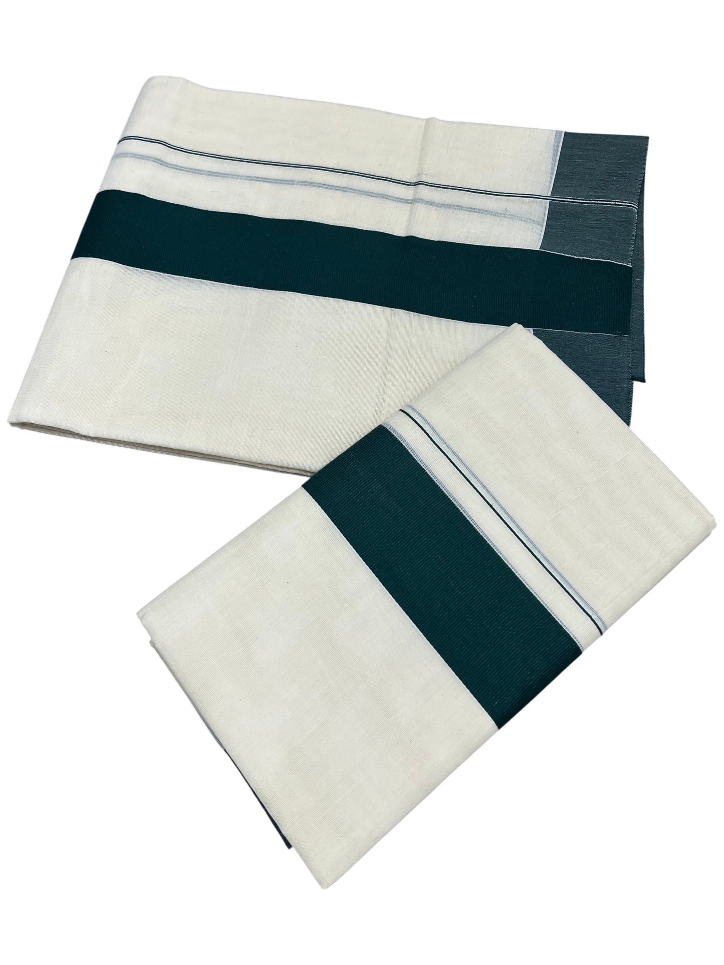 Southloom Kerala Cotton Mundum Neriyathum Single (Set Mundu) with Plain 2 inch Green Katti Kara 2.80 Mtrs