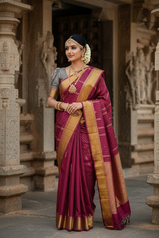 Southloom Premium Bridal Handloom Kanchipuram Silk Saree With Korvai Works