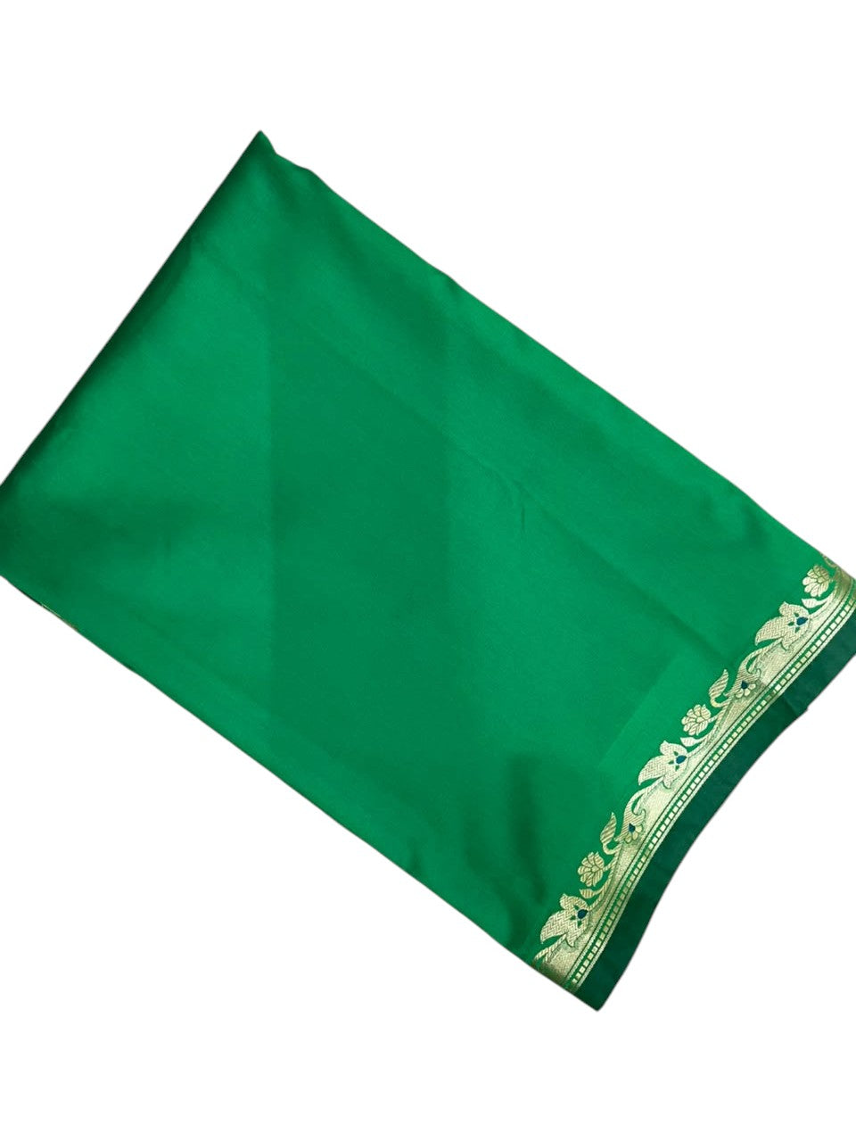 Southloom Satin Banarasi Silk Saree with Woven Work on Borders In Green