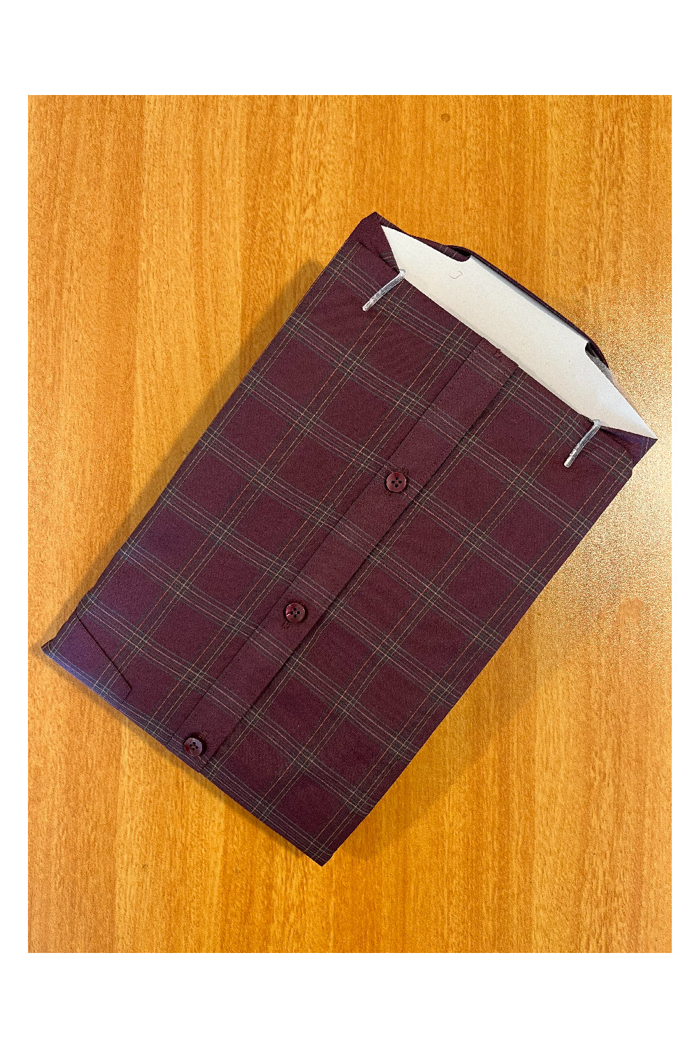 Pure Cotton Maroon Check Shirt (44 HS)