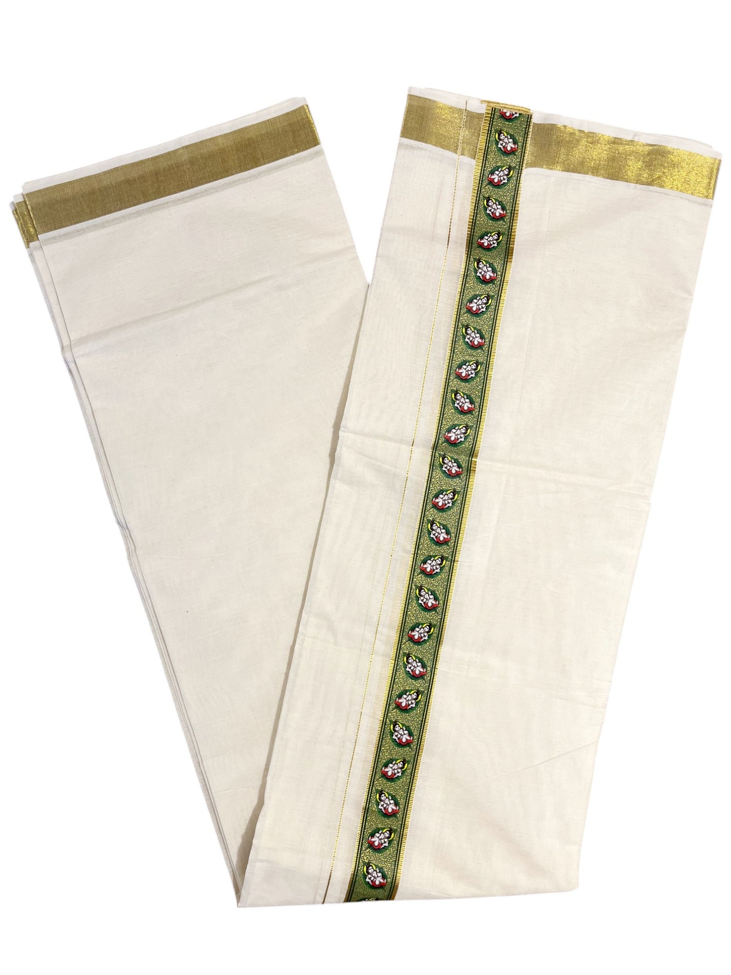 Southloom Double Mundu with Mural Printed on Kasavu Border