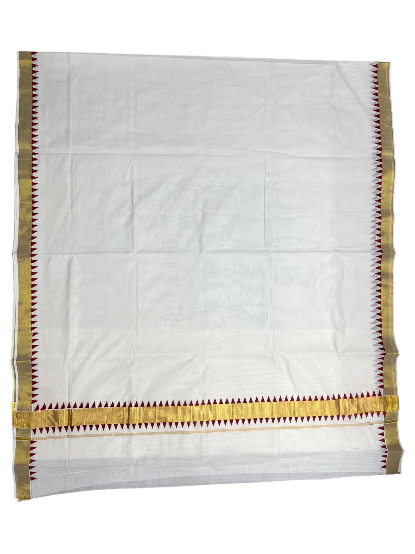 Southloom Cotton Kerala Kasavu Saree with Maroon Tample Design Border