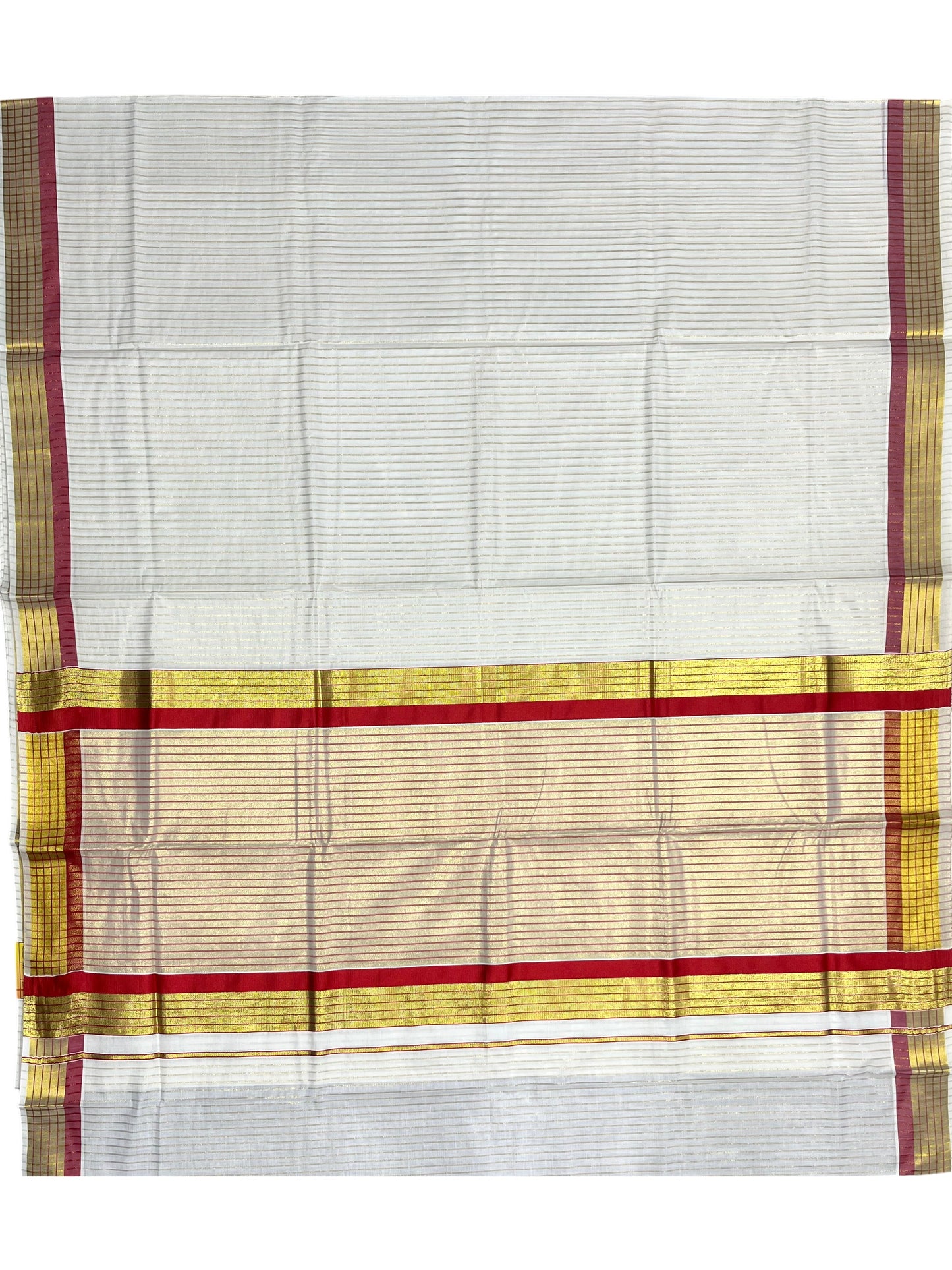 Southloom Kerala Pure Cotton Saree with Stripes on Body and Borders in Red SL334