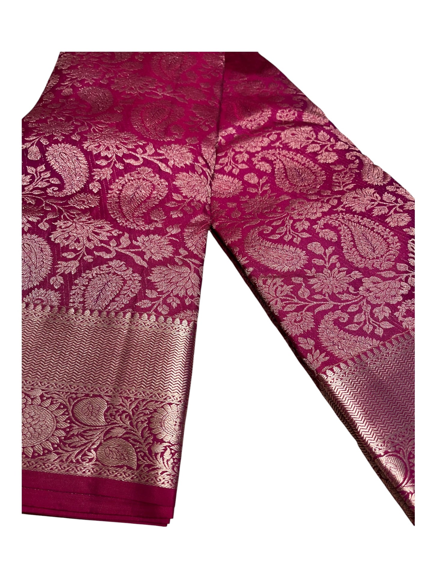 Southloom Pure Handloom Bridal Kanchipuram Silk Saree with Korvai Work (Magenta)
