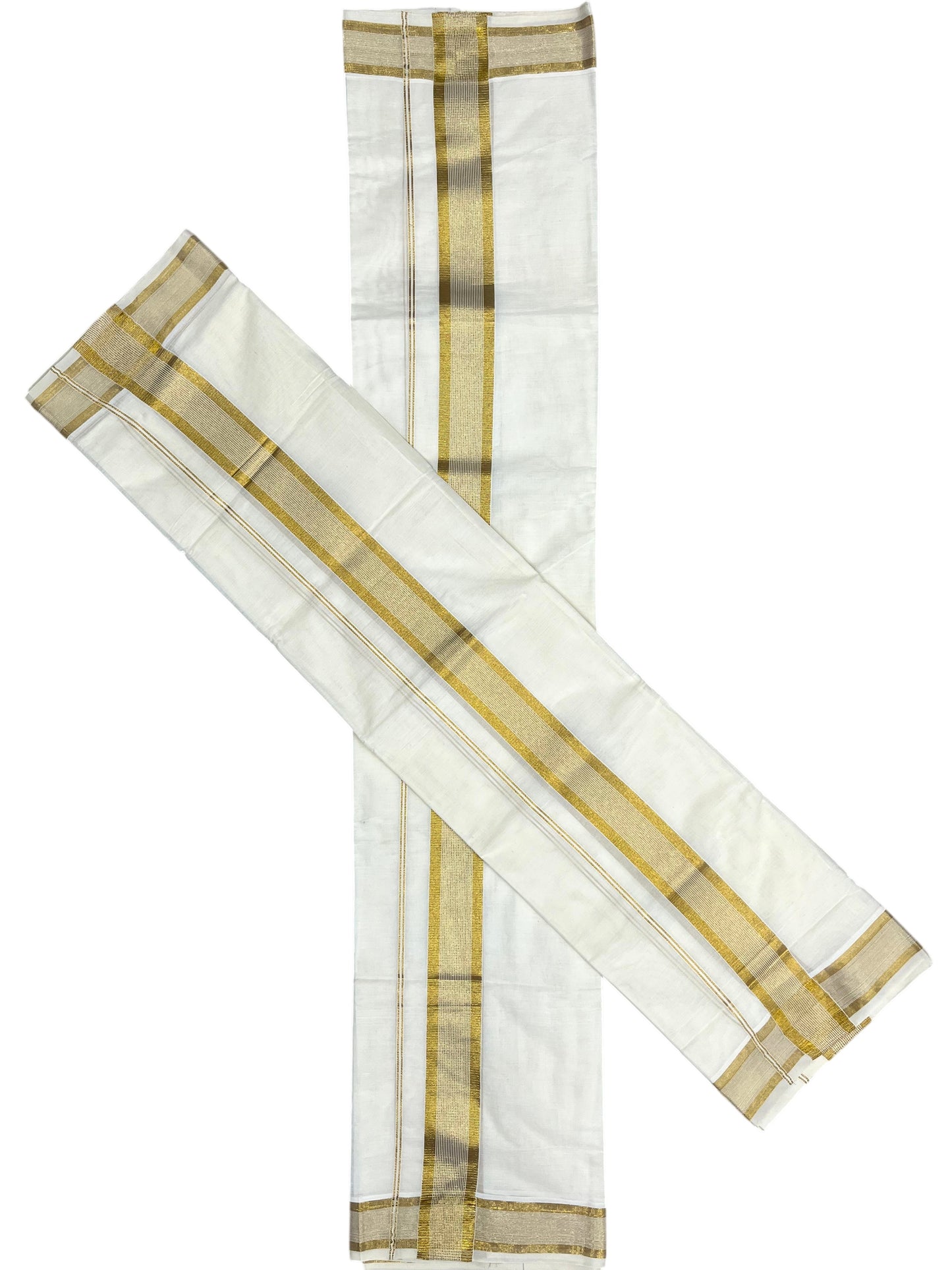 Southloom Pure Cotton Kerala Kasavu Set Mundu (Mundum Neriyathum) Kasavu Border in 2.80 Mtrs SL417
