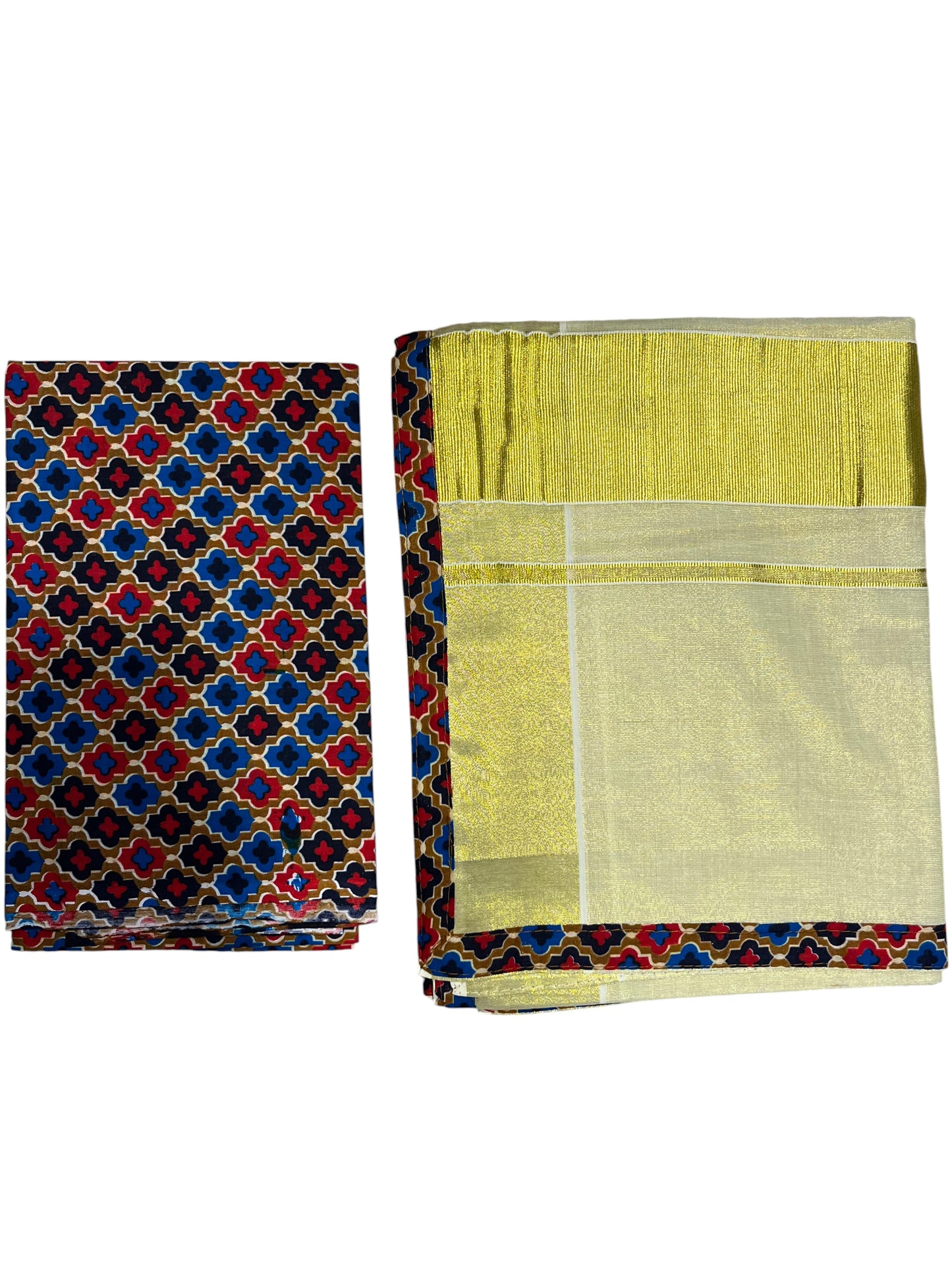 Southloom Semi Stitched Tissue Dhavani Set with Pavada and Ajrakh Blouse Piece