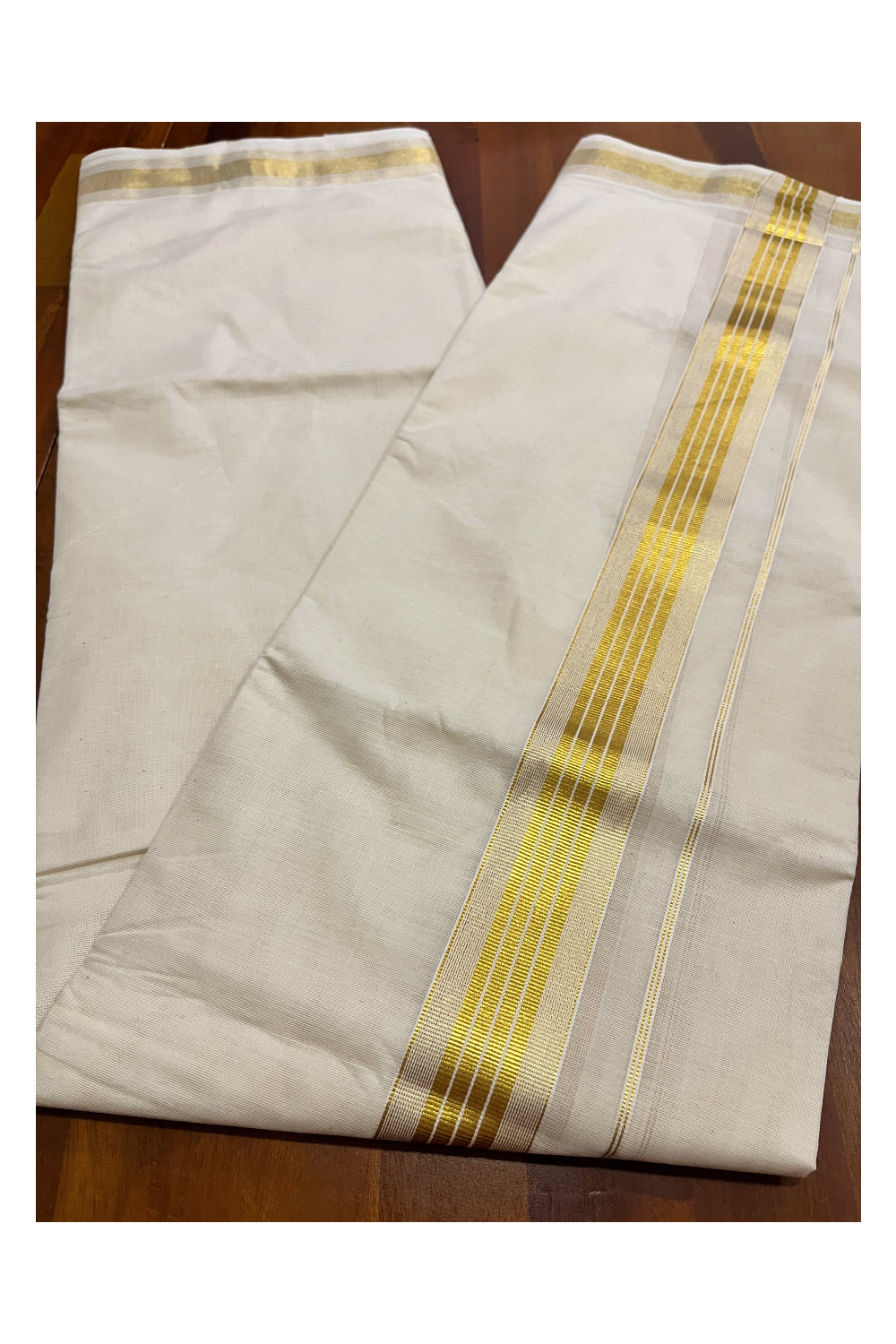 Pure Cotton Mundu with Kasavu Lines Border (South Indian Kerala Dhoti)