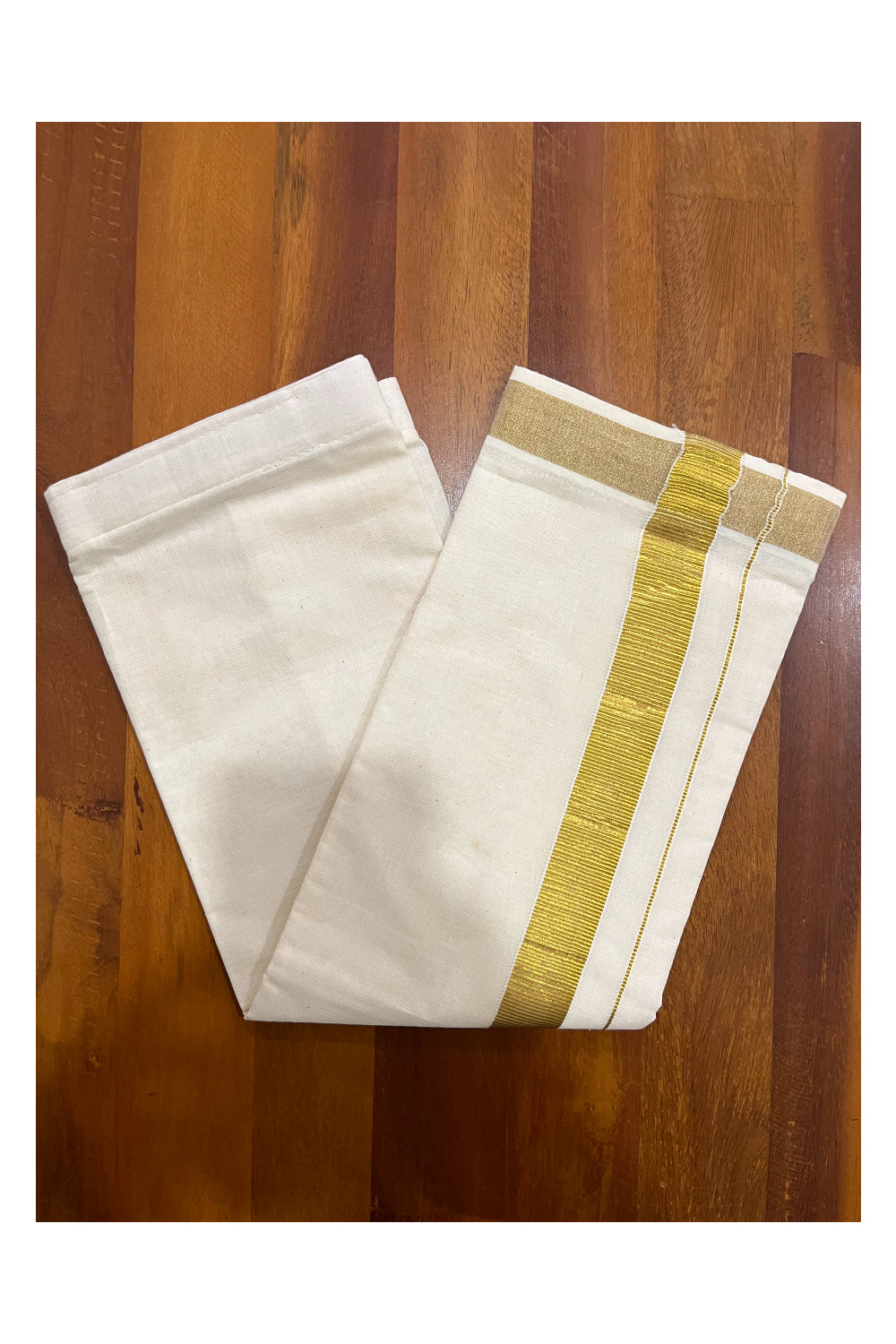 Southloom Kid's Off White Pure Cotton Velcro Mundu with Kasavu Kara Age 1 - 5 (South Indian Kerala Dhoti)