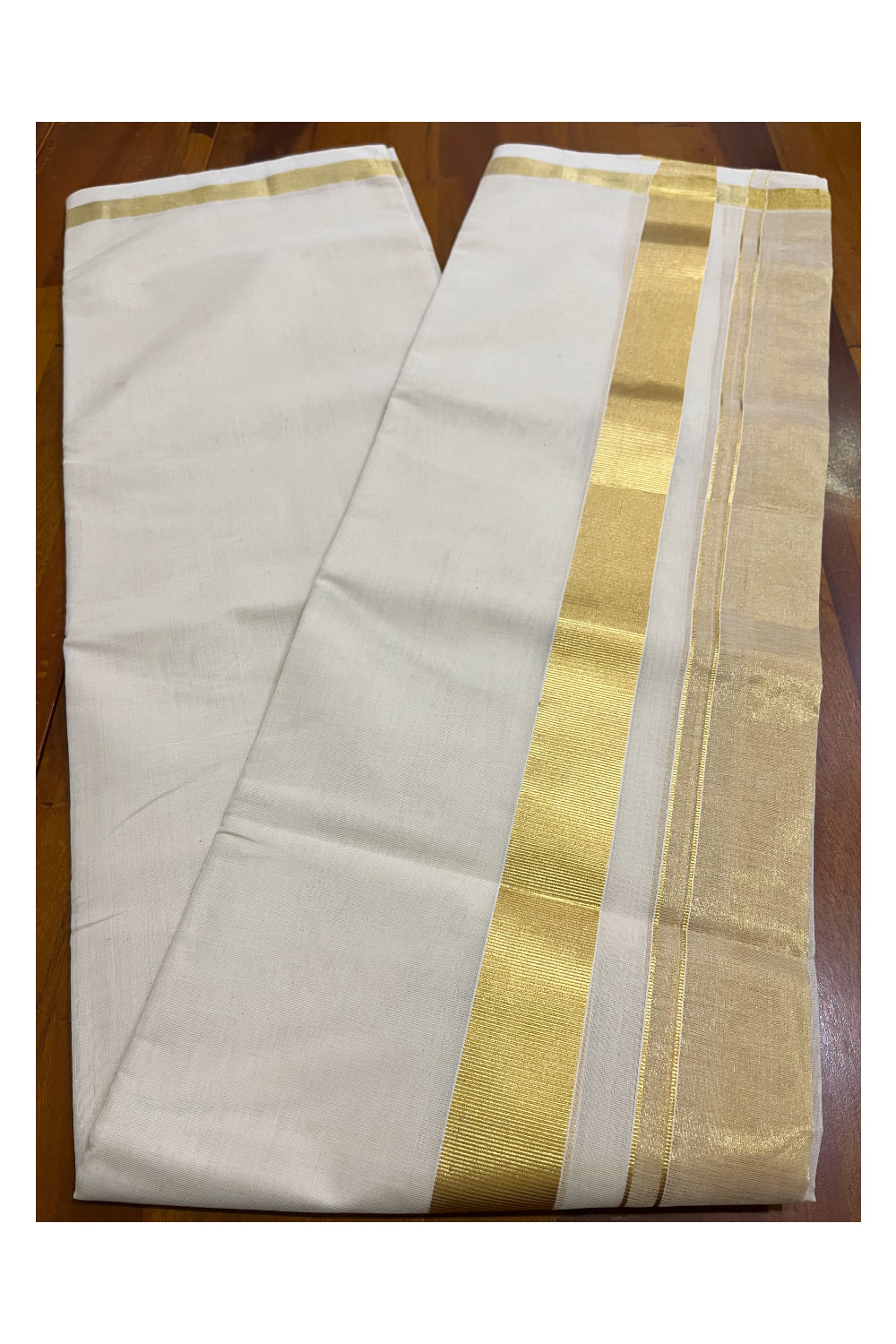 Southloom Premium Balaramapuram Handloom Wedding Mundu with Kasavu Woven Border (South Indian Kerala Dhoti)