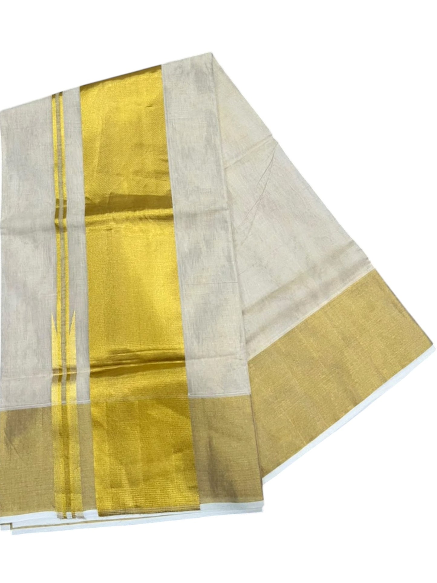 Southloom Super Premium Balaramapuram Handloom Tissue Saree Chutti Kara with Gold Kasavu and Gold Border In 5 Inch