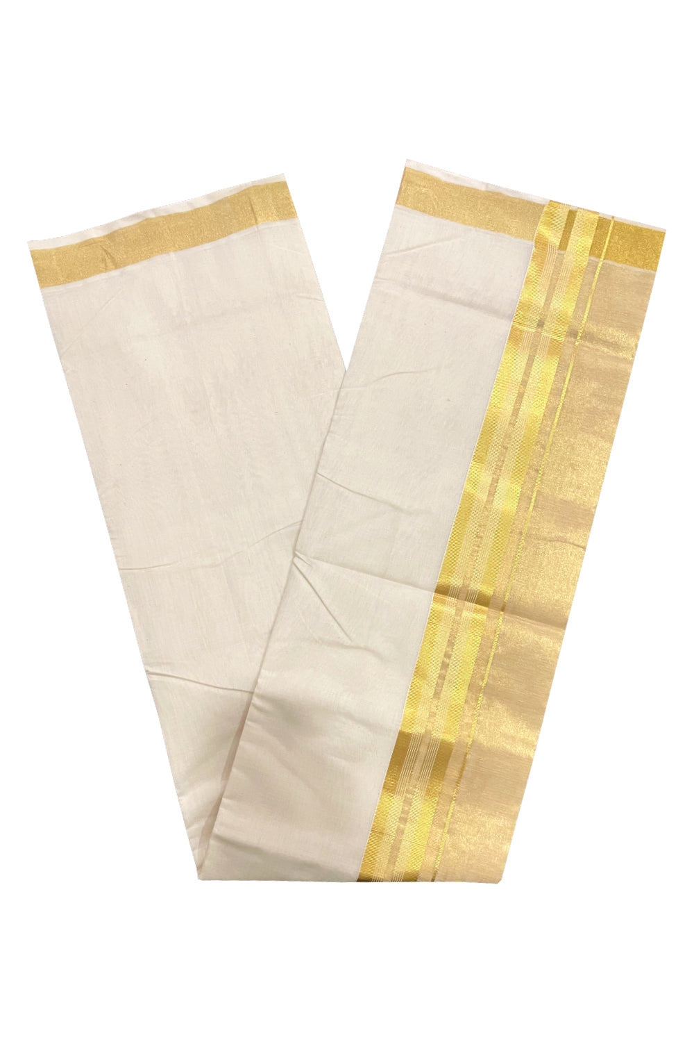 Southloom Premium Handloom Pure Cotton Wedding Mundu with Tissue Kasavu on Border (South Indian Kerala Dhoti)