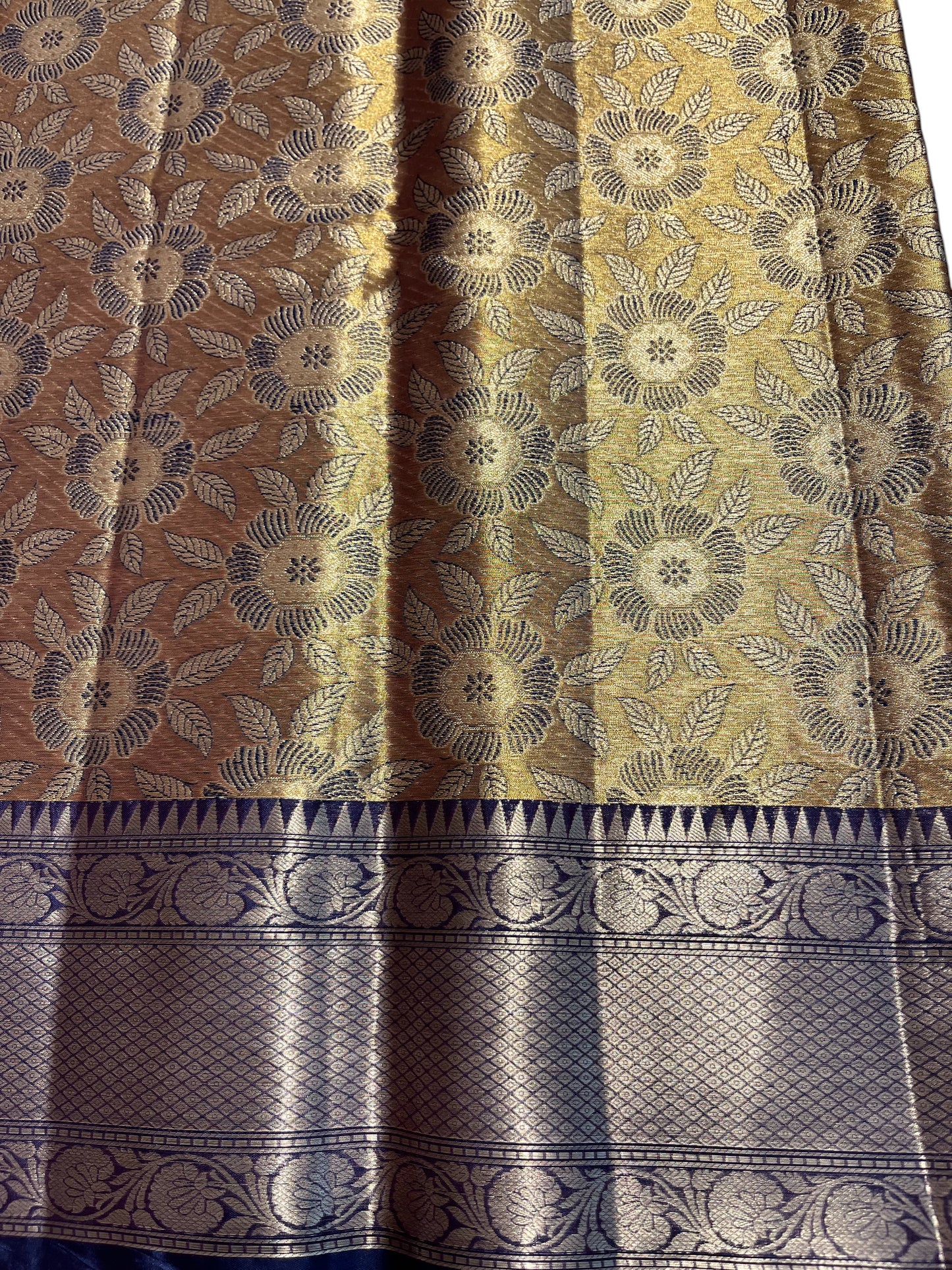 Southloom Semi Banarasi Katan Tissue Saree with Woven Work on Body and Borders (Golden & Blue)