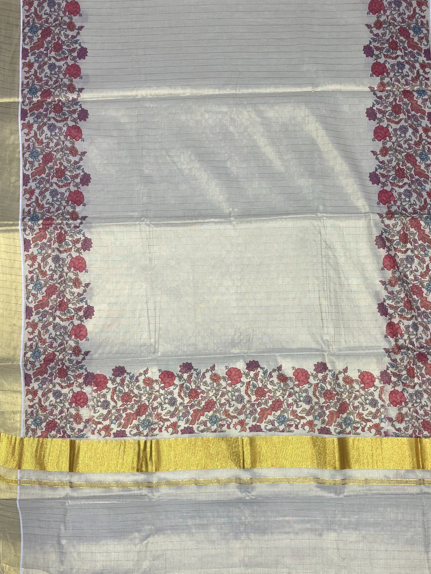 Southloom Tissue Lines Kalamkari Print Kerala Kasavu Saree