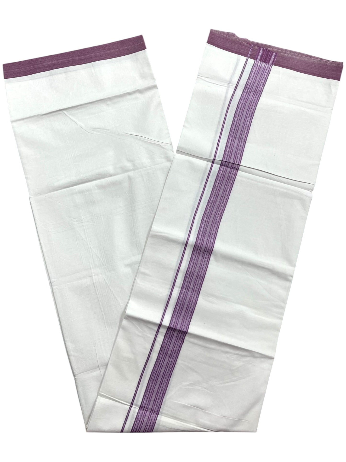 Southloom Pure White Single Cotton Mundu with Purple Border (South Indian Kerala Dhoti)