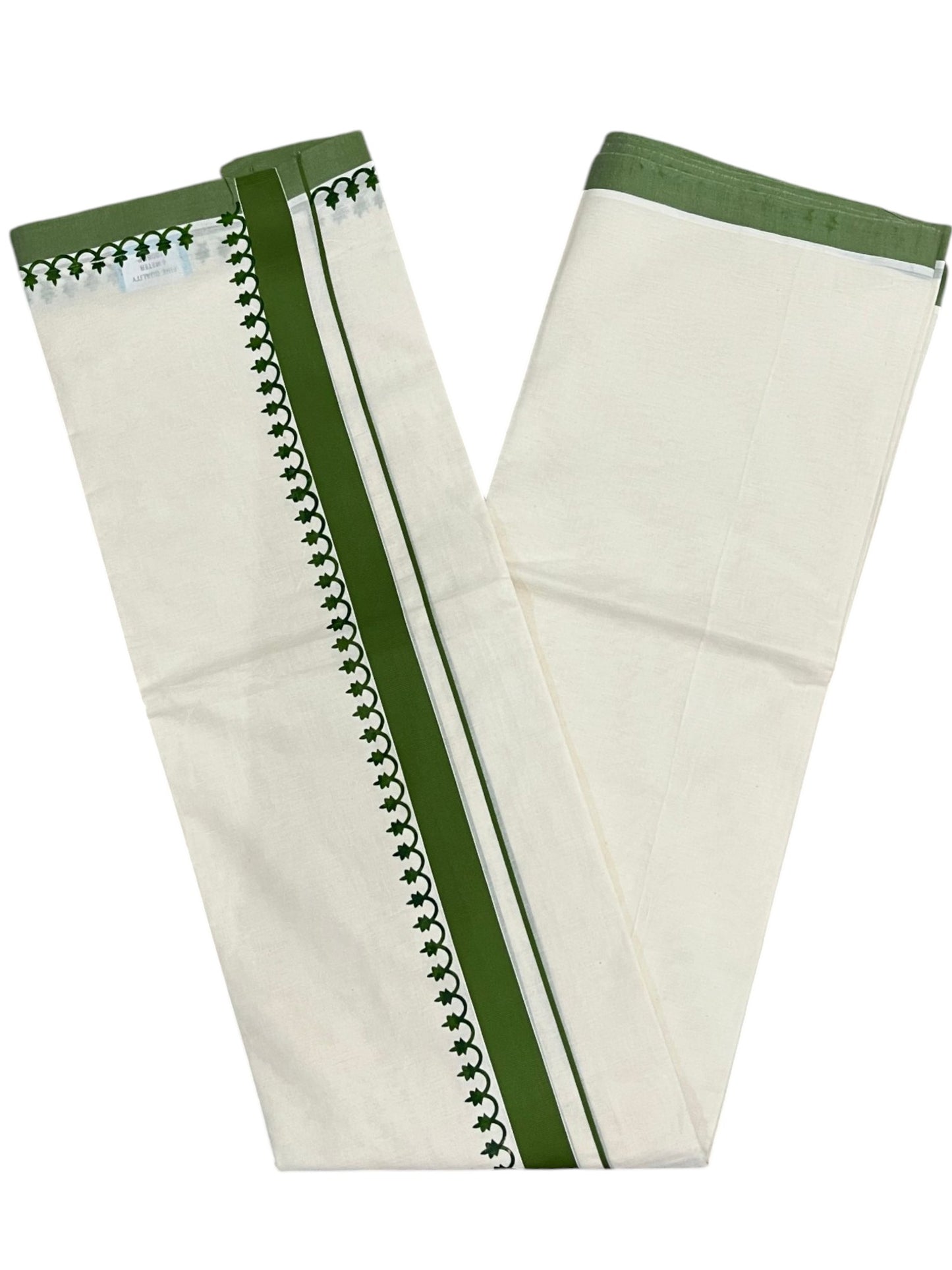 Southloom Kerala Cotton Green Kara Printed Double Mundu (South Indian Kerala Dhoti) SL567