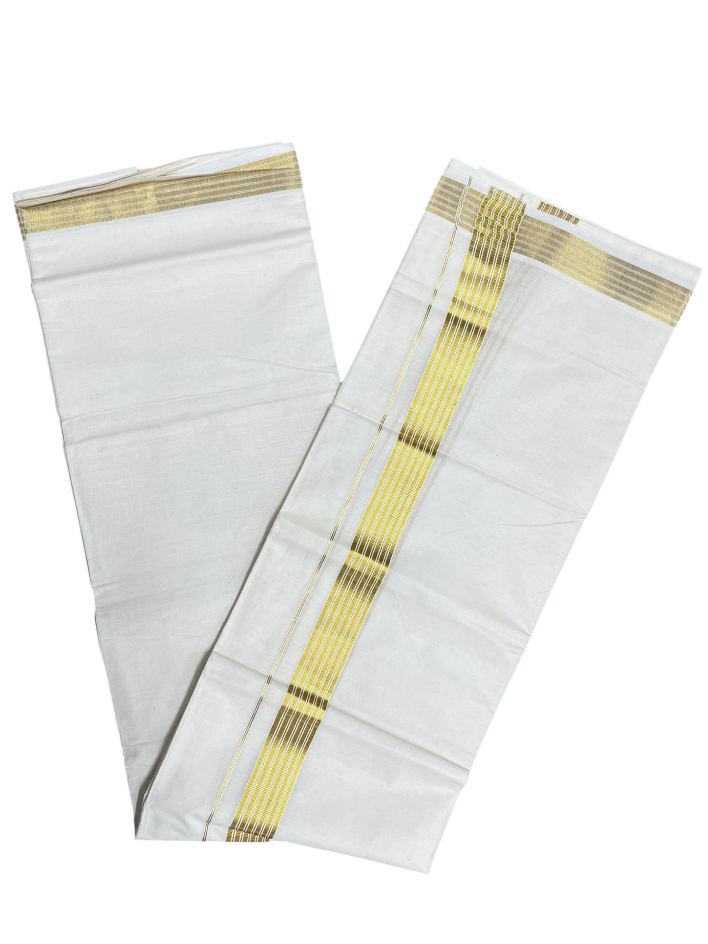 Southloom Kerala Pure Cotton Double Mundu with Gold Kasavu and Border (South Indian Dhoti)