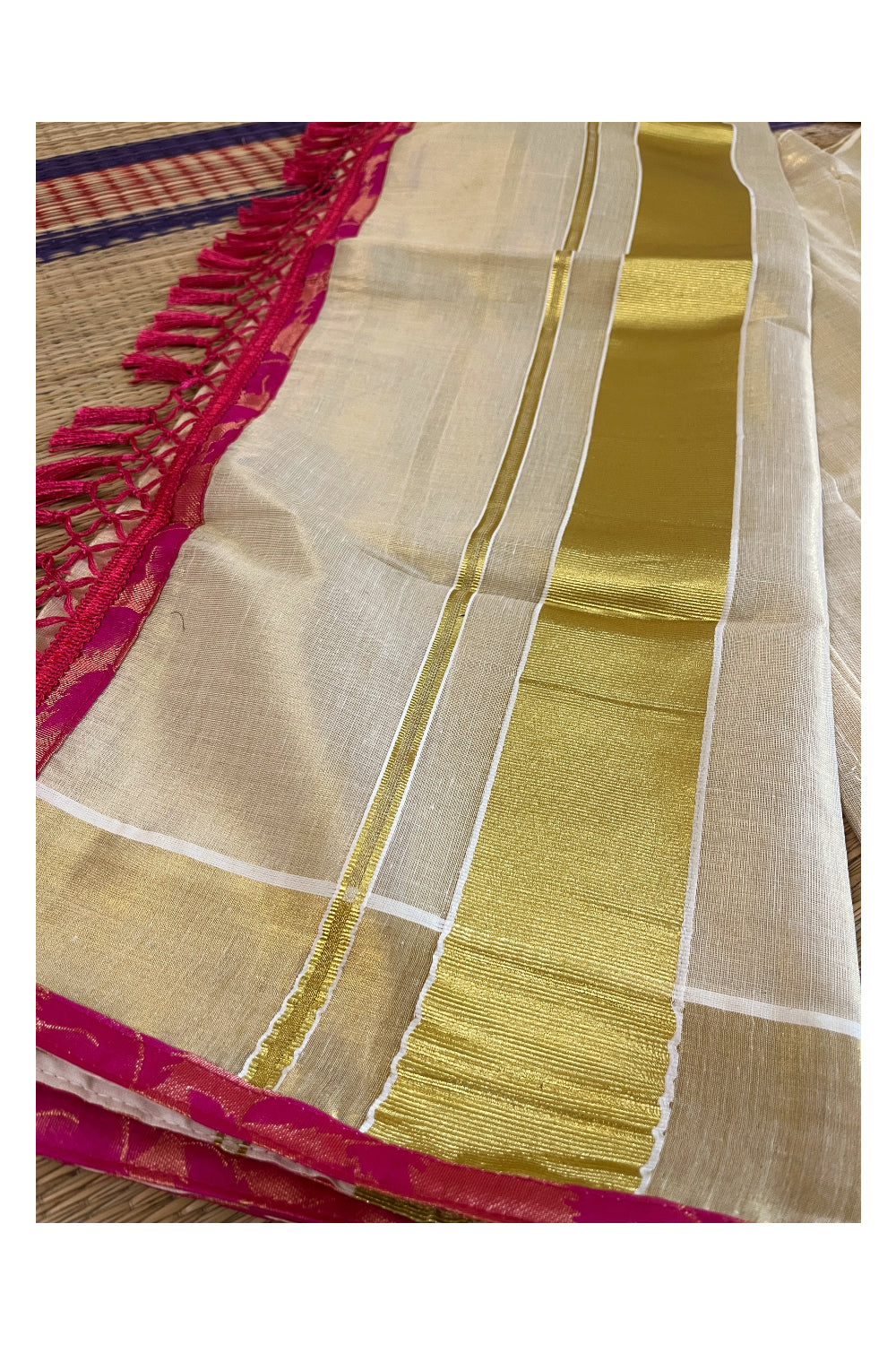 Semi Stitched Dhavani Set with Tissue Pavada and Magenta Designer Blouse Piece