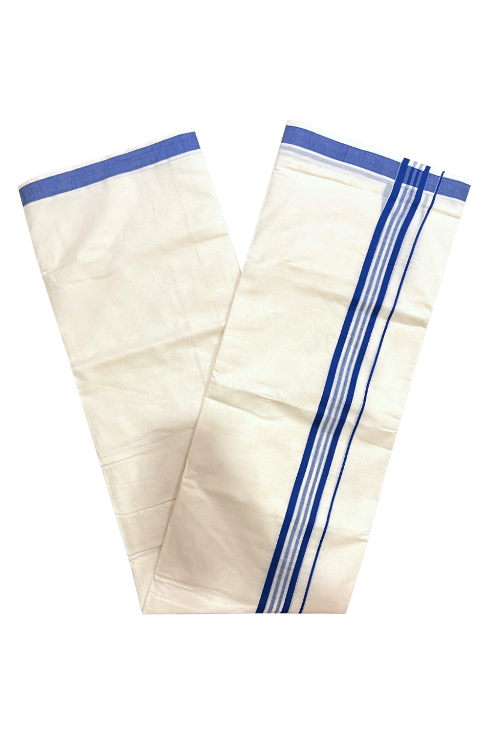 Kerala Cotton Double Mundu with Blue Line Border (Onam Mundu 2023)