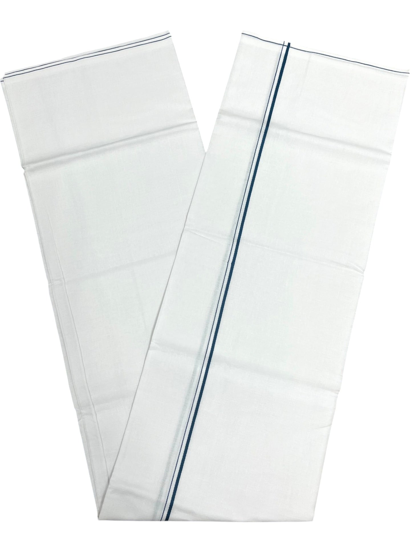 Southloom Pure White Cotton Single Eerkkil Kara Mundu with Peacock Green Border (South Indian Kerala Dhoti)