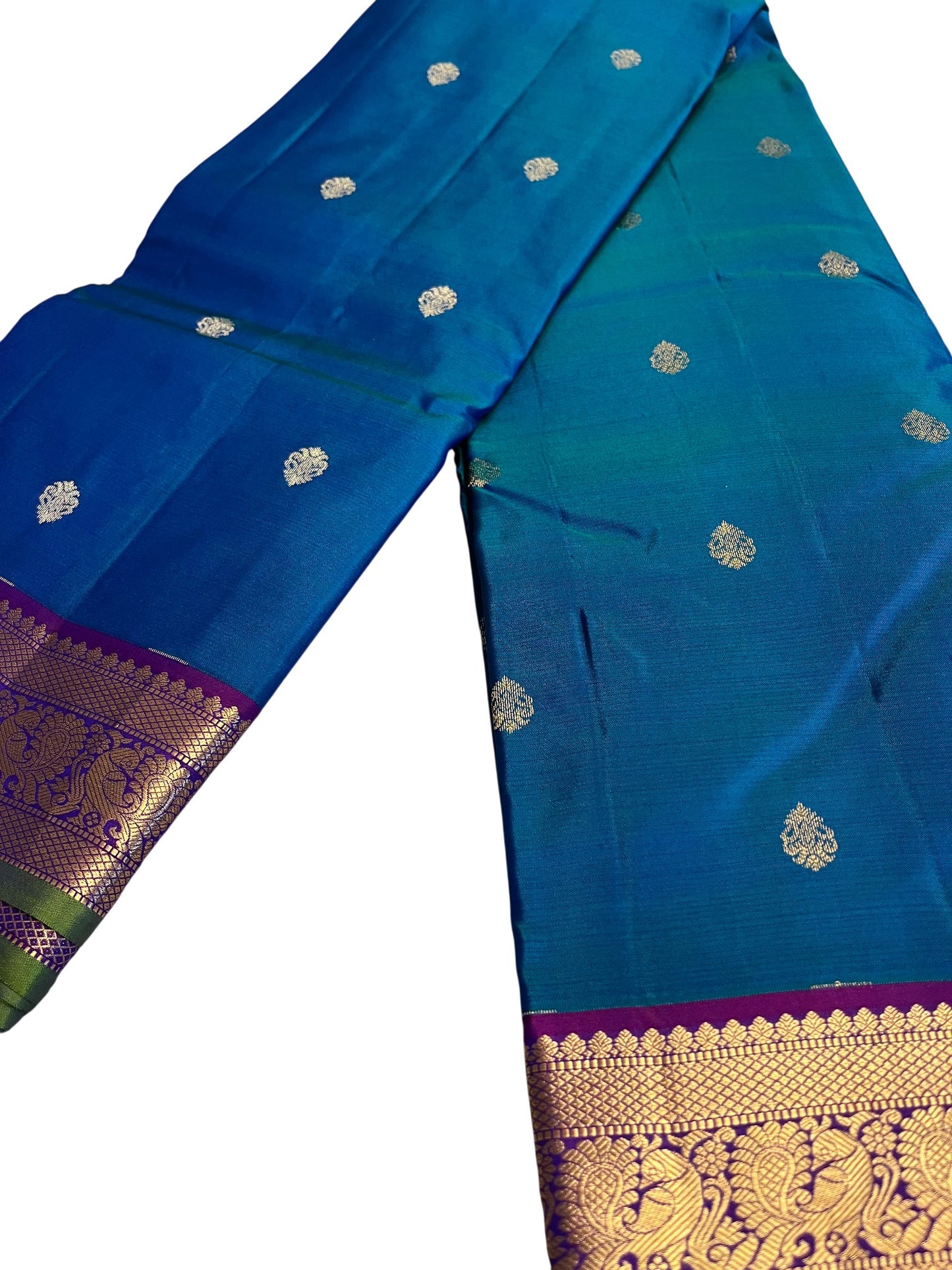 Southloom Pure Handloom Bridal Kanchipuram Silk Saree with Korvai Work (Blue & Violet)
