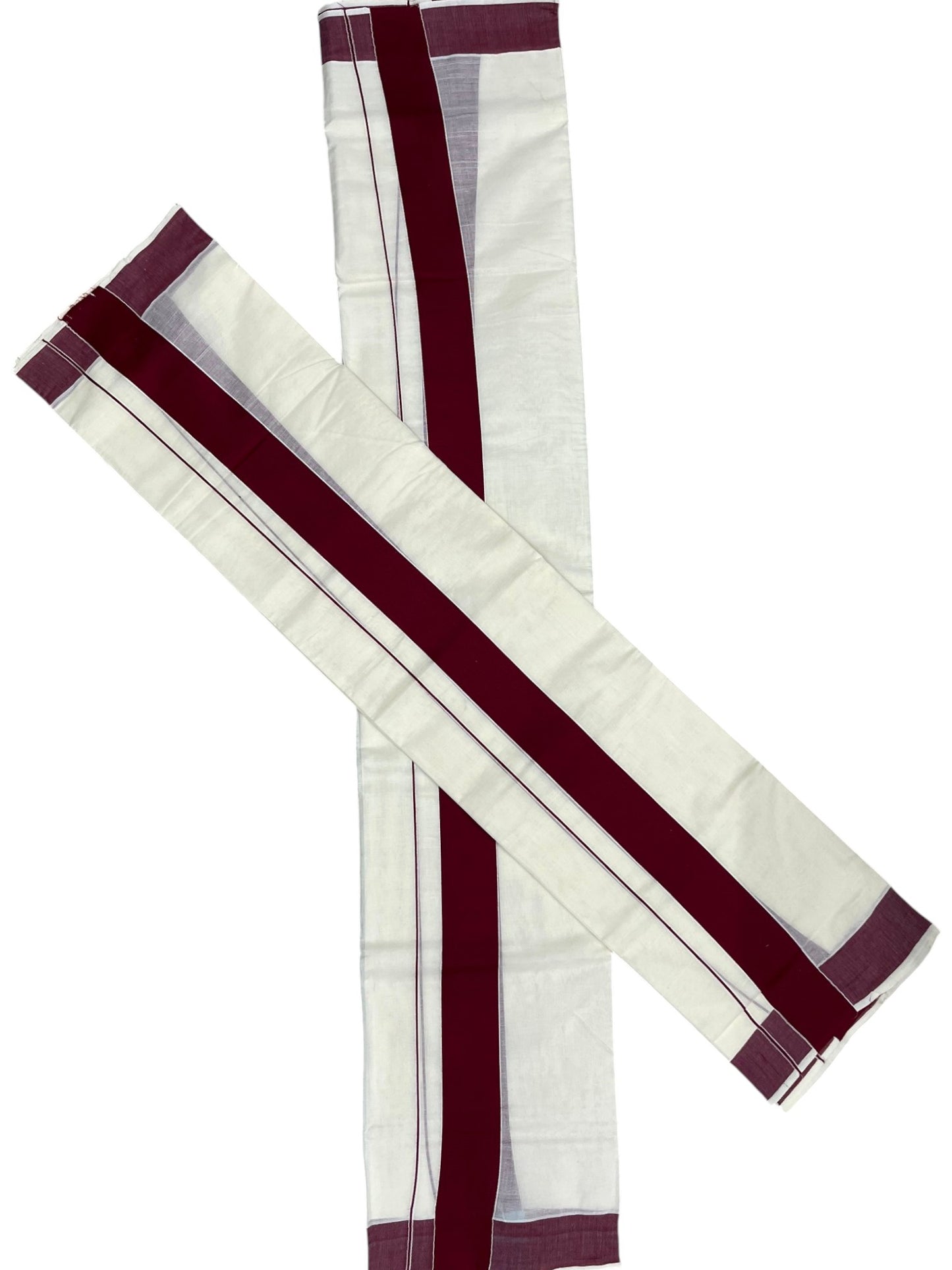 Southloom Kerala Cotton Mundum Neriyathum Single (Set Mundu) with Maroon Border 2.80 Mtrs