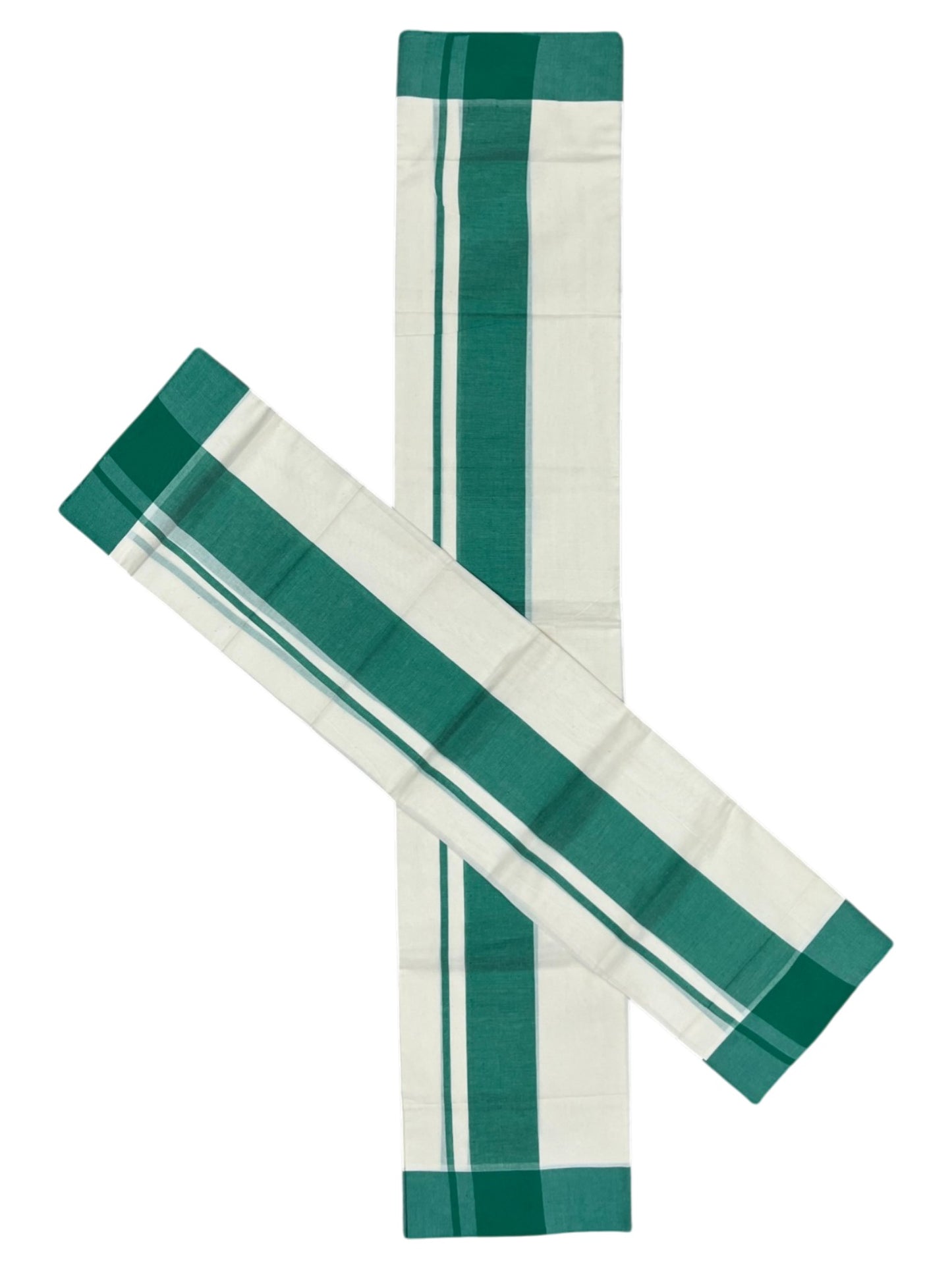 Southloom Pure Cotton Kerala Single Mulloth Set Mundu (Mundum Neriyathum) Green Border in 2.80 mtrs SL243