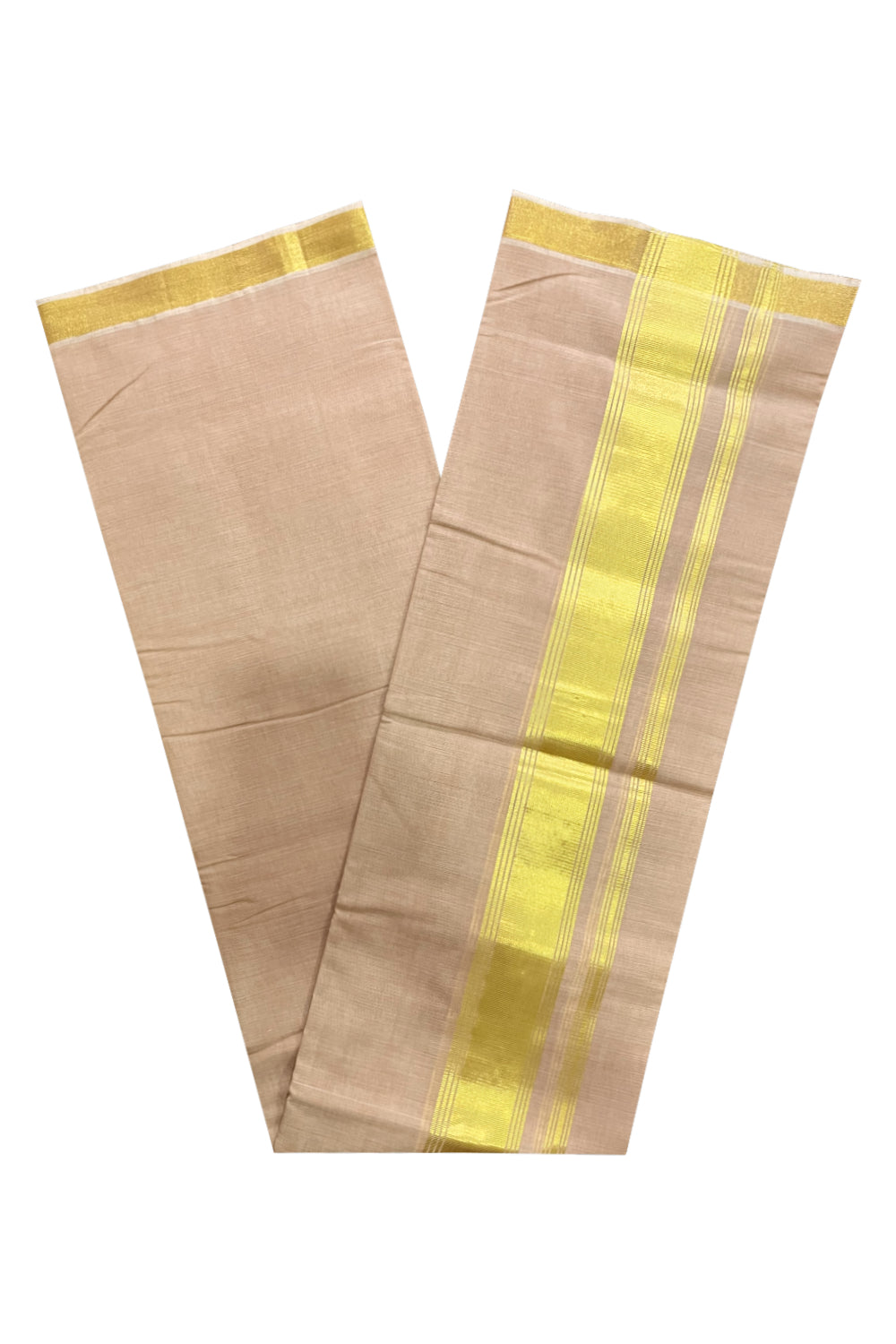 Southloom Super Premium Balaramapuram Unakkupaavu Handloom Kasavu Mundu in Peach Colour (South Indian Kerala Dhoti)