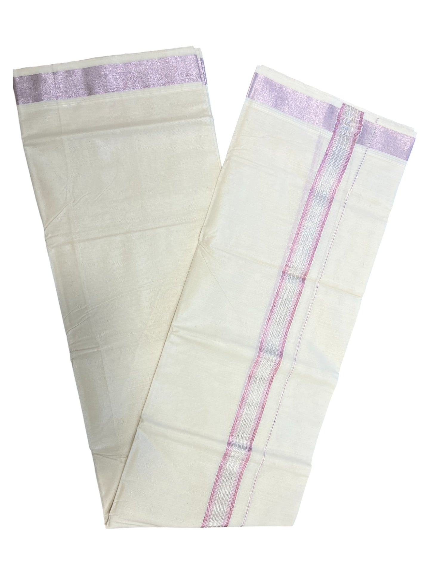 Southloom Pure Cotton Mundu with Rose Gold and Silver Border (South Indian Kerala Dhoti)