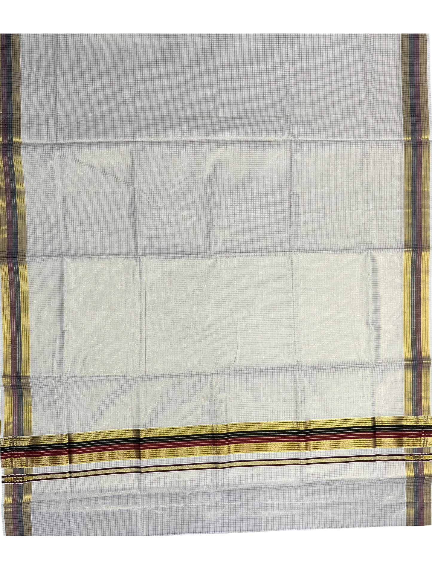 Southloom Kerala Cotton Kasavu Saree with Micro Check Design on Body in Maroon & Black Border