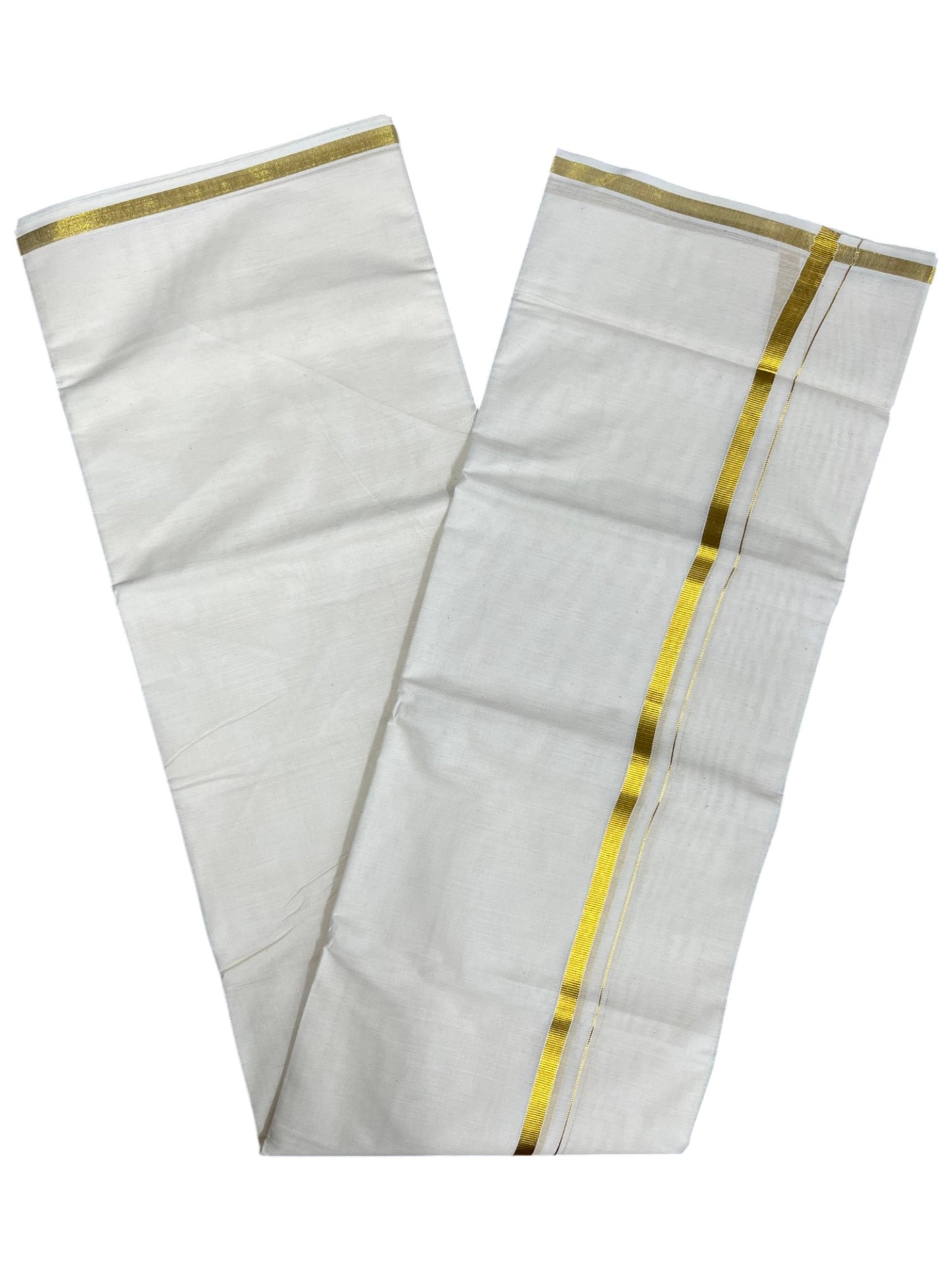 Southloom Kerala Pure Cotton Double Mundu with Gold Kasavu and Border (South Indian Dhoti)