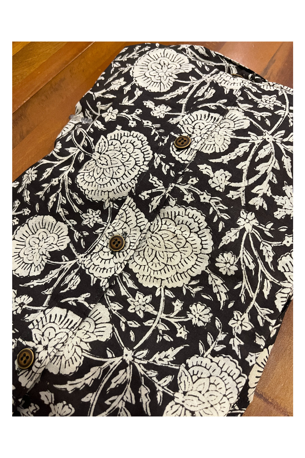 Southloom Jaipur Cotton Black Hand Block Printed Shirt (Half Sleeves)