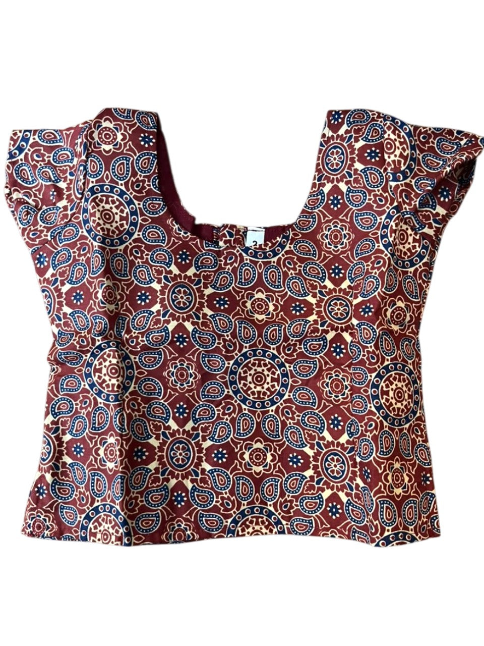 Southloom Kerala Tissue Kasavu Ajrakh Printed Pavada & Blouse with for Kids SL606