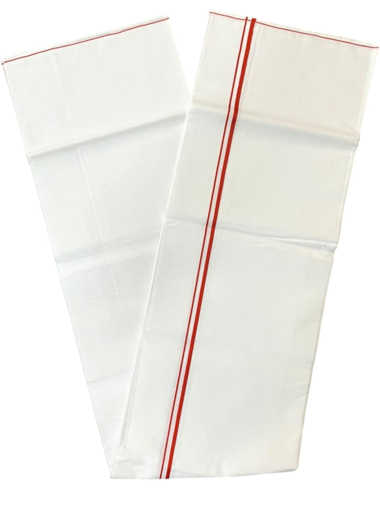 Southloom Pure White Cotton Single Mundu with Orange Border (South Indian Kerala Dhoti)