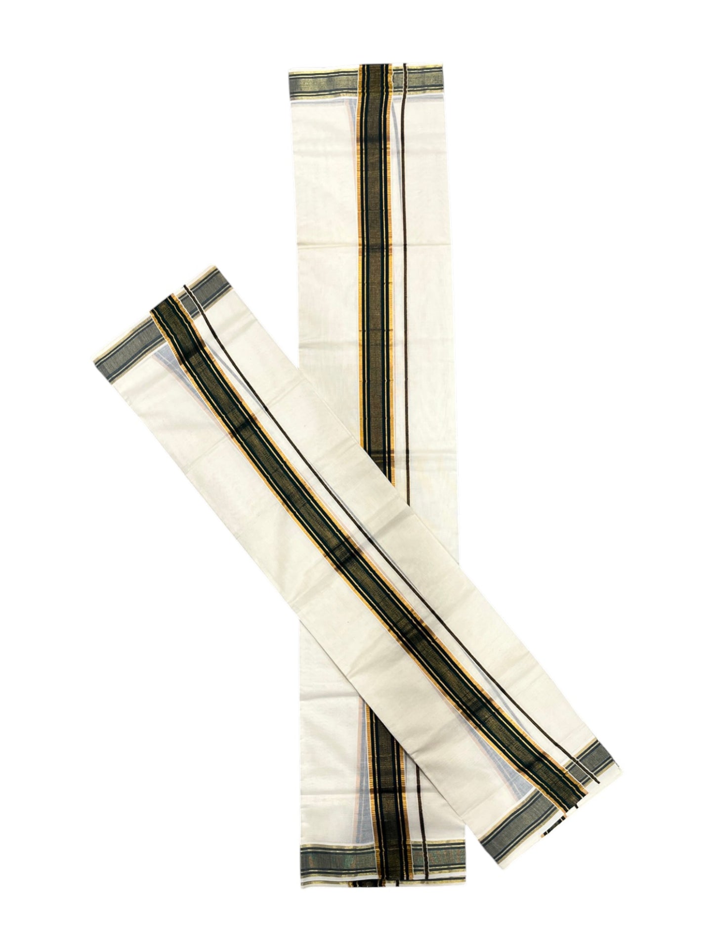 Southloom Kerala Cotton Set Mundu (Mundum Neriyathum) with Kasavu and Black Border in 2.80 Mtrs