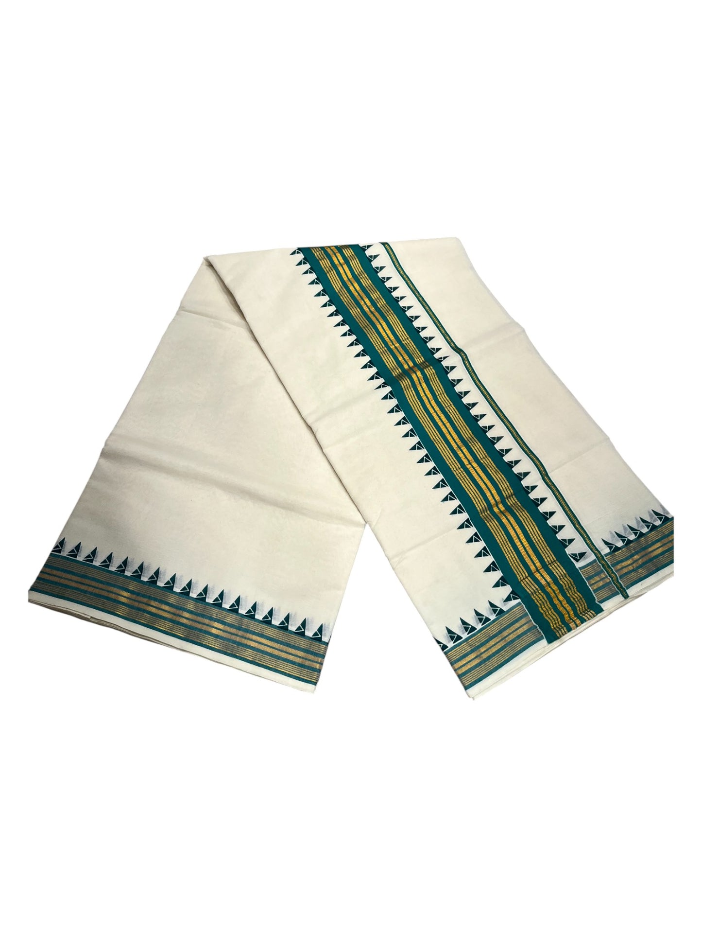 Southloom Cotton Kerala Kasavu Saree with Green Border