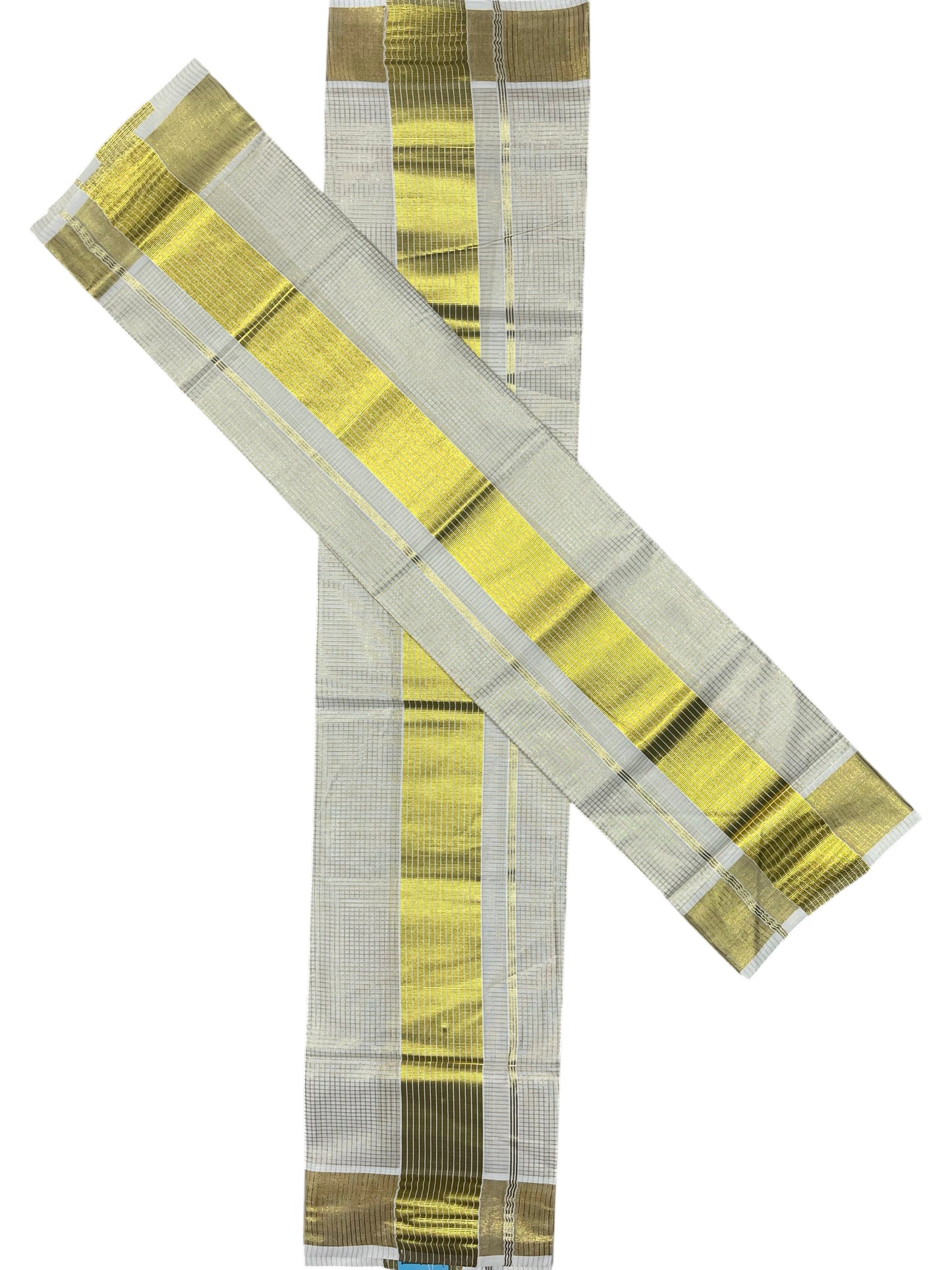 Southloom Kerala Tissue Single Set Mundu (Mundum Neriyathum) with  Kasavu Micro Check Across Body
