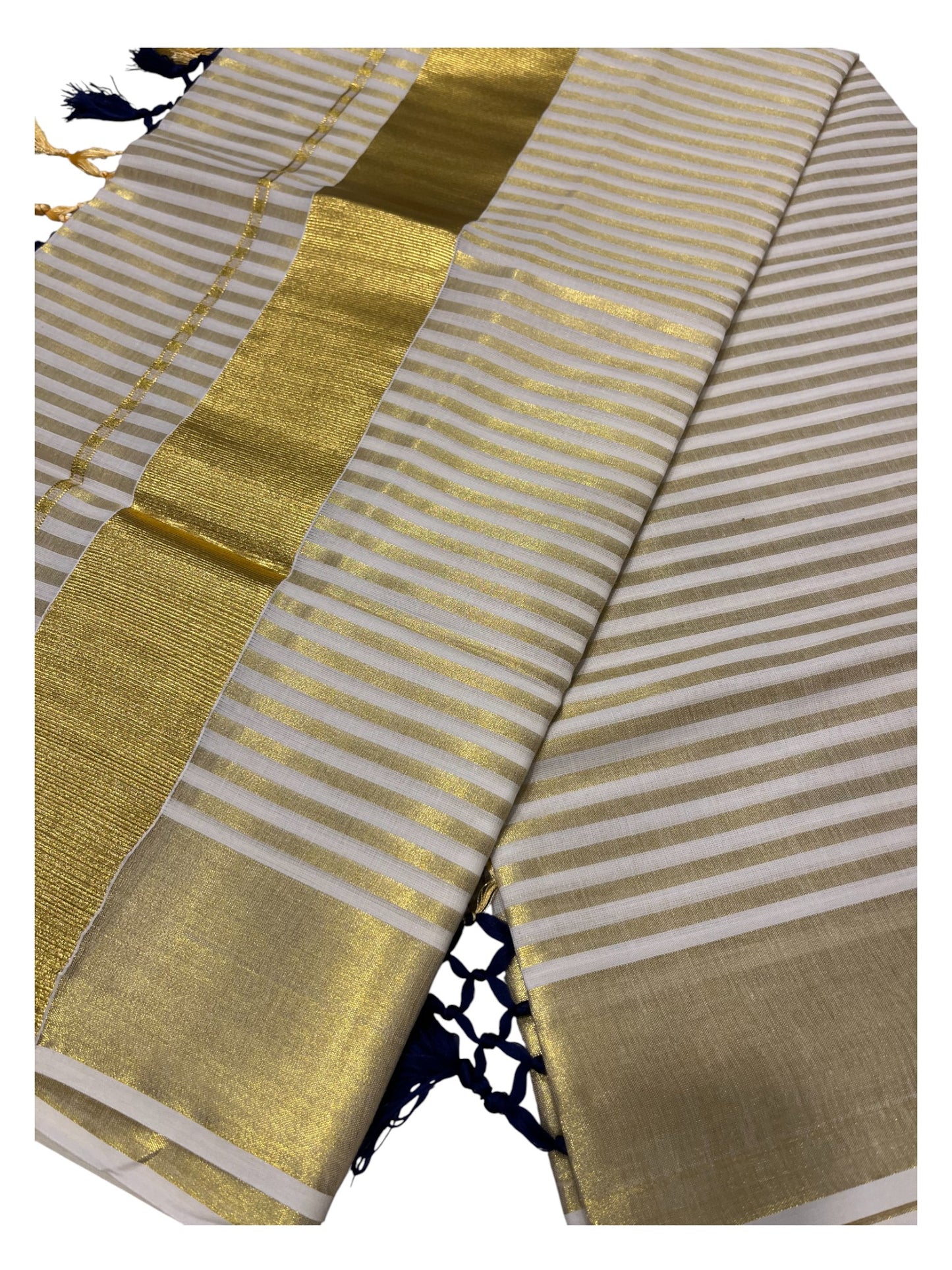 Southloom Kerala Cotton Kasavu Saree with Stripes on Body