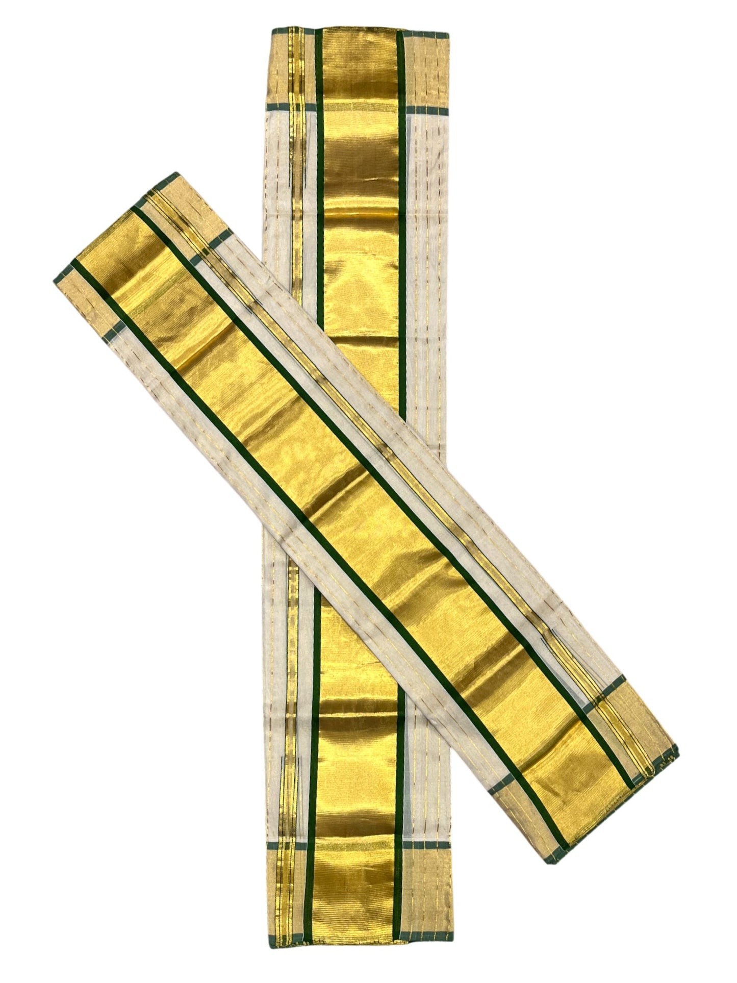 Southloom Premium Handloom Set Mundu with Kasavu and  Green Border (2.80 Mtr)